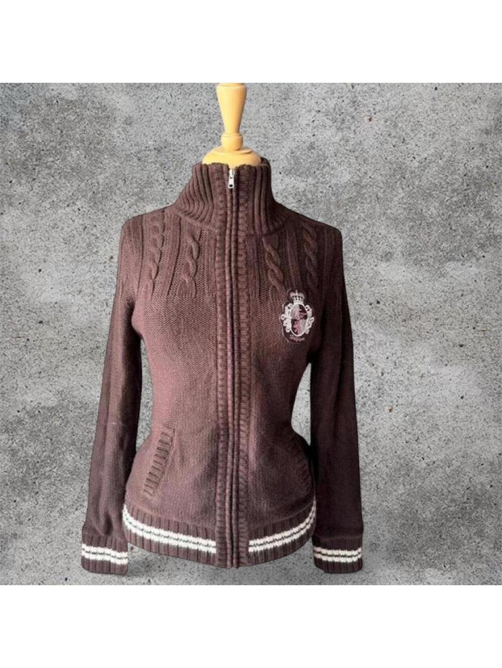 Tommy hilfiger brown zip up knit jacket